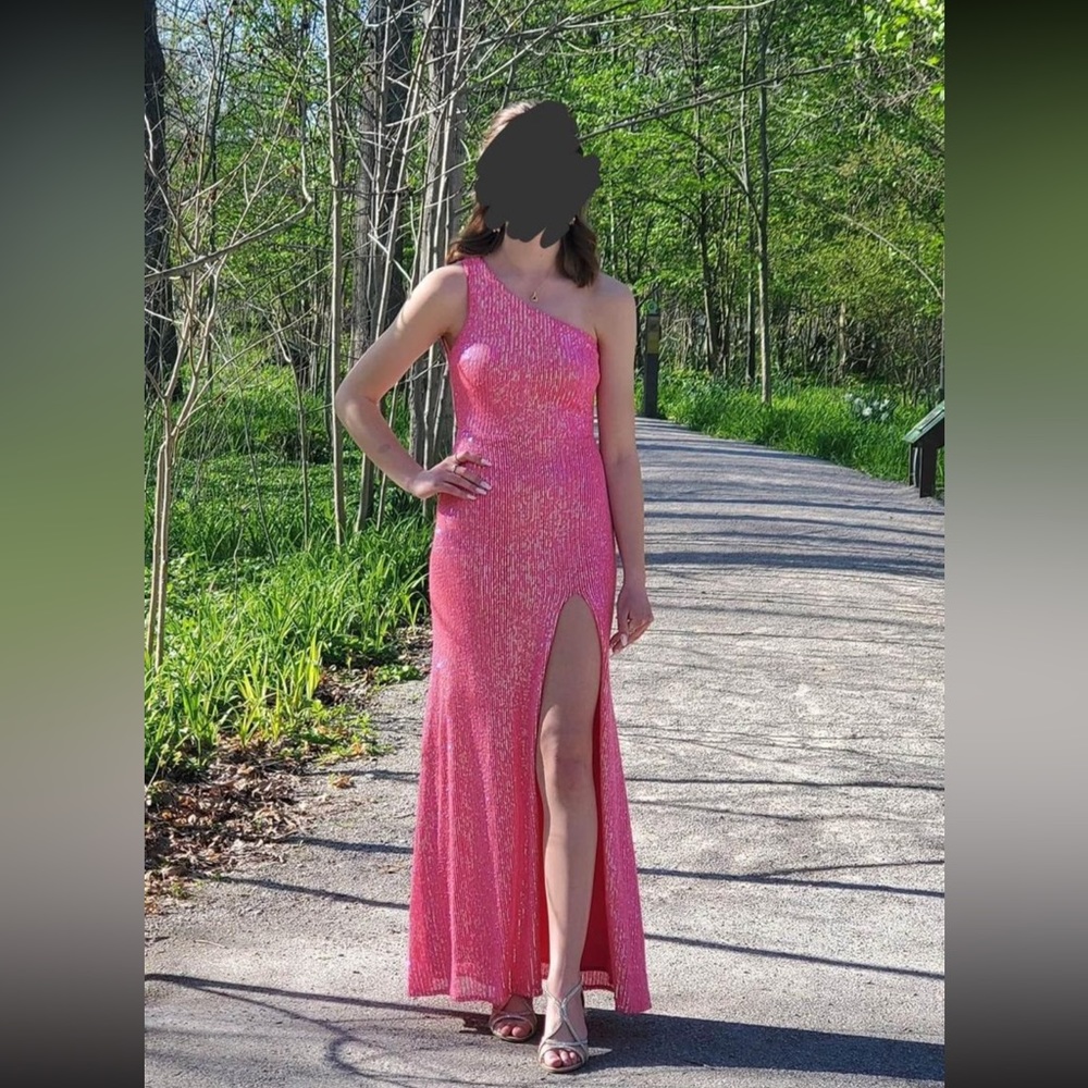 Blondie Nites Hot Pink Sequined Prom Dress